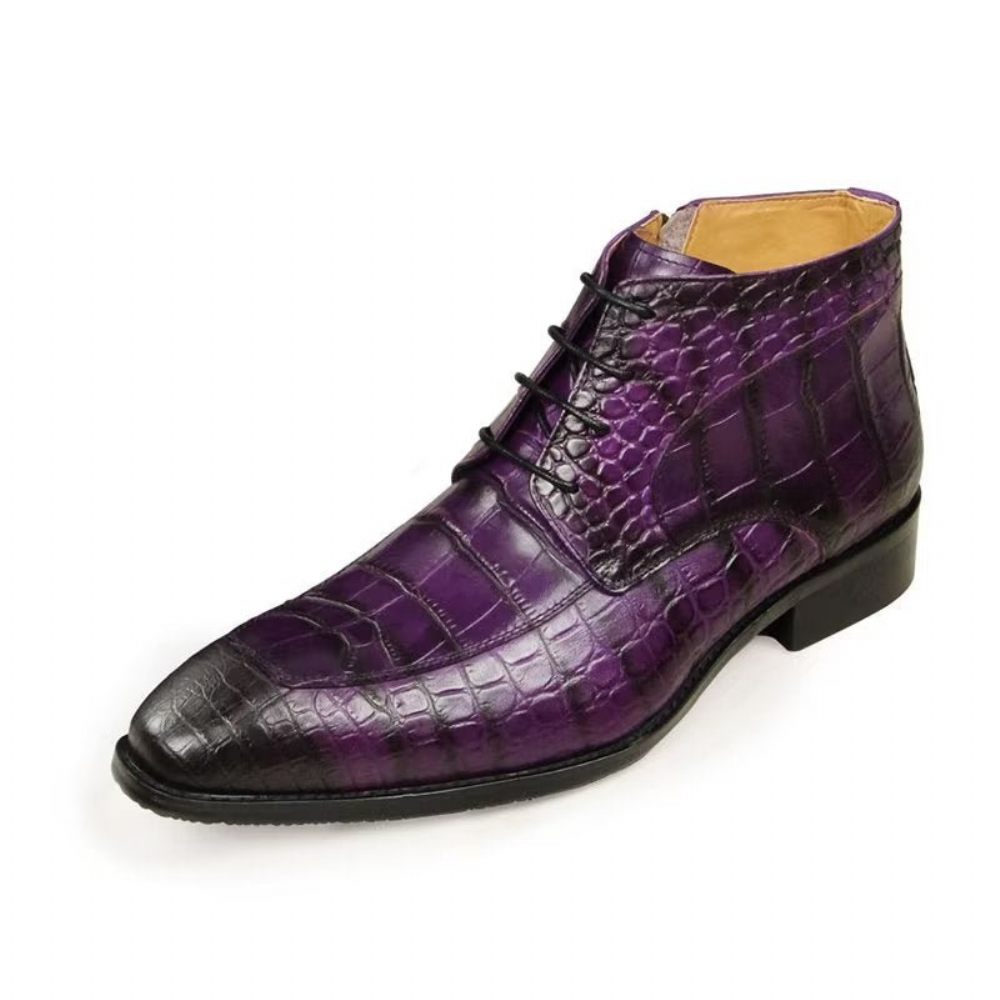 Bottes Pour Hommes Bottines Luxe À Lacets Cuir Imprimé Élégant - Violet