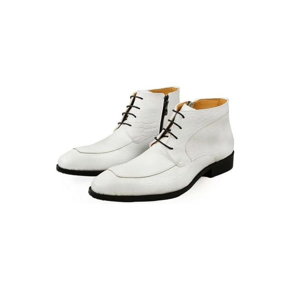 Bottes Pour Hommes Bottines Luxe À Lacets Cuir Imprimé Élégant - Blanc