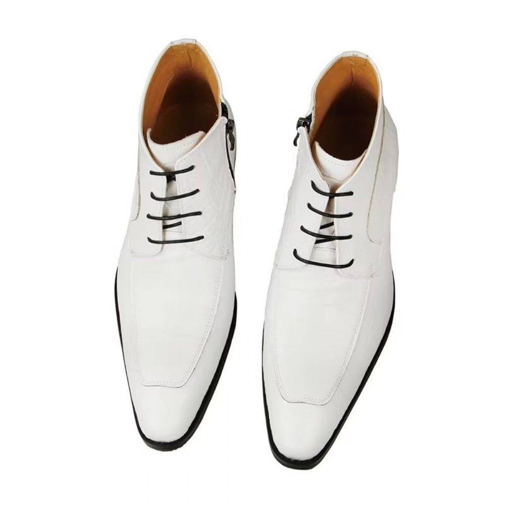 Bottes Pour Hommes Bottines Luxe À Lacets Cuir Imprimé Élégant - Blanc