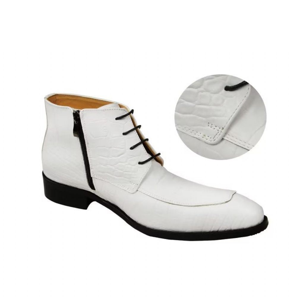 Bottes Pour Hommes Bottines Luxe À Lacets Cuir Imprimé Élégant - Blanc