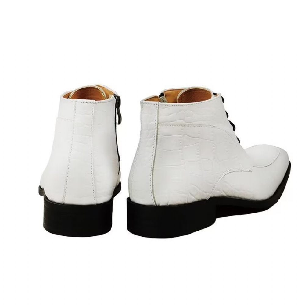 Bottes Pour Hommes Bottines Luxe À Lacets Cuir Imprimé Élégant - Blanc