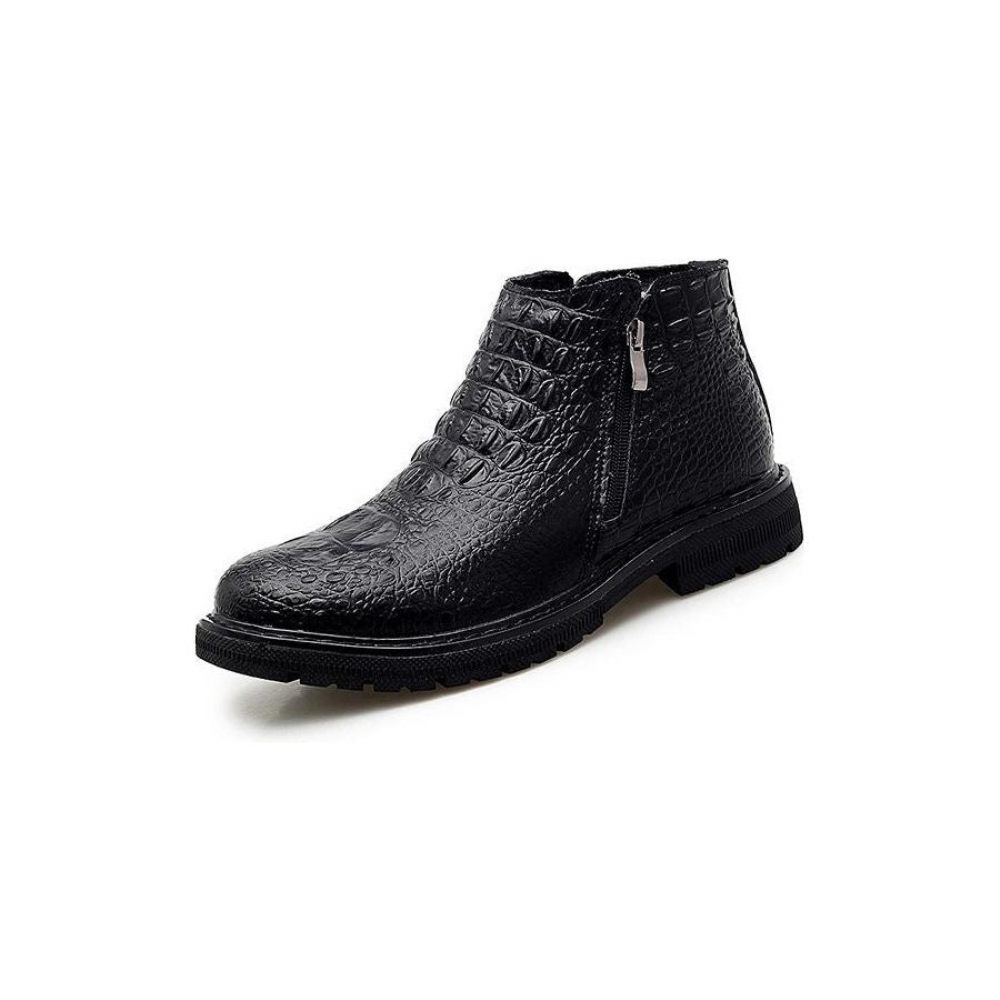 Bottes Pour Hommes Bottines Motard À Motif Croco - Noir