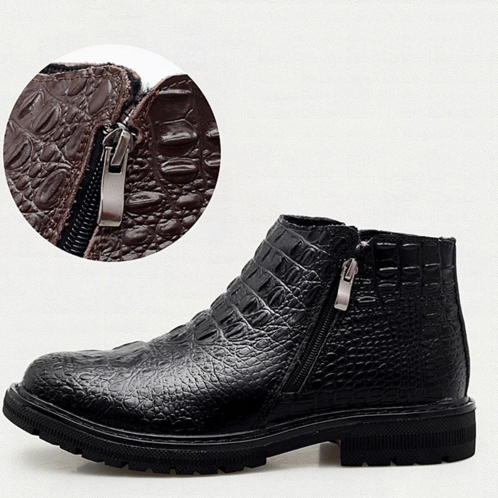 Bottes Pour Hommes Bottines Motard À Motif Croco - Noir