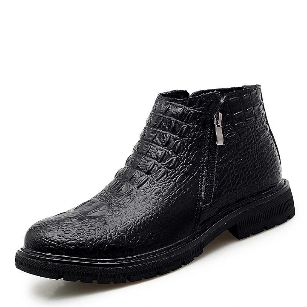 Bottes Pour Hommes Bottines Motard À Motif Croco - Noir