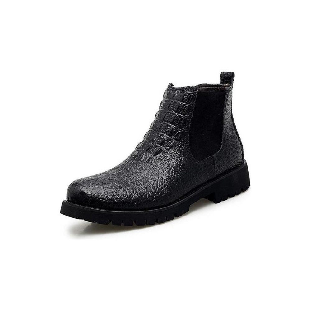 Bottes Pour Hommes Bottines Moto Cuir À Motif Exotique - Noir