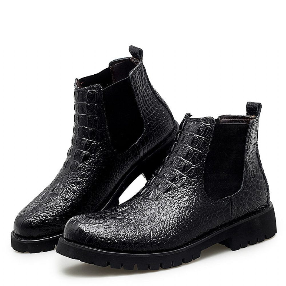 Bottes Pour Hommes Bottines Moto Cuir À Motif Exotique - Noir