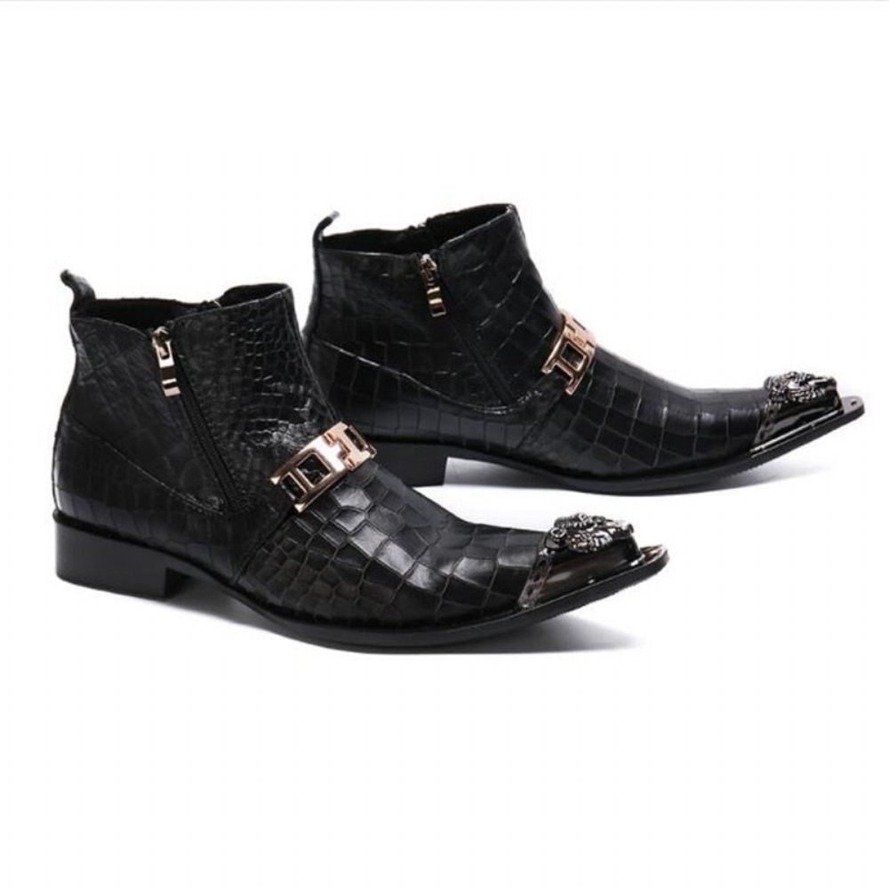 Bottes Pour Hommes Bottines Occidentales Chics Peau Serpent - Noir