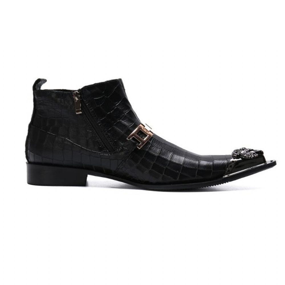 Bottes Pour Hommes Bottines Occidentales Chics Peau Serpent - Noir