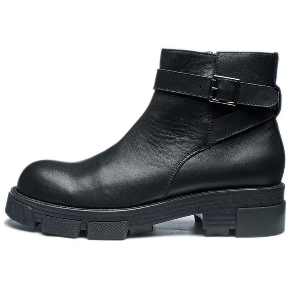 Bottes Pour Hommes Bottines À Plateforme Élégantes Cuir Vache Enfiler