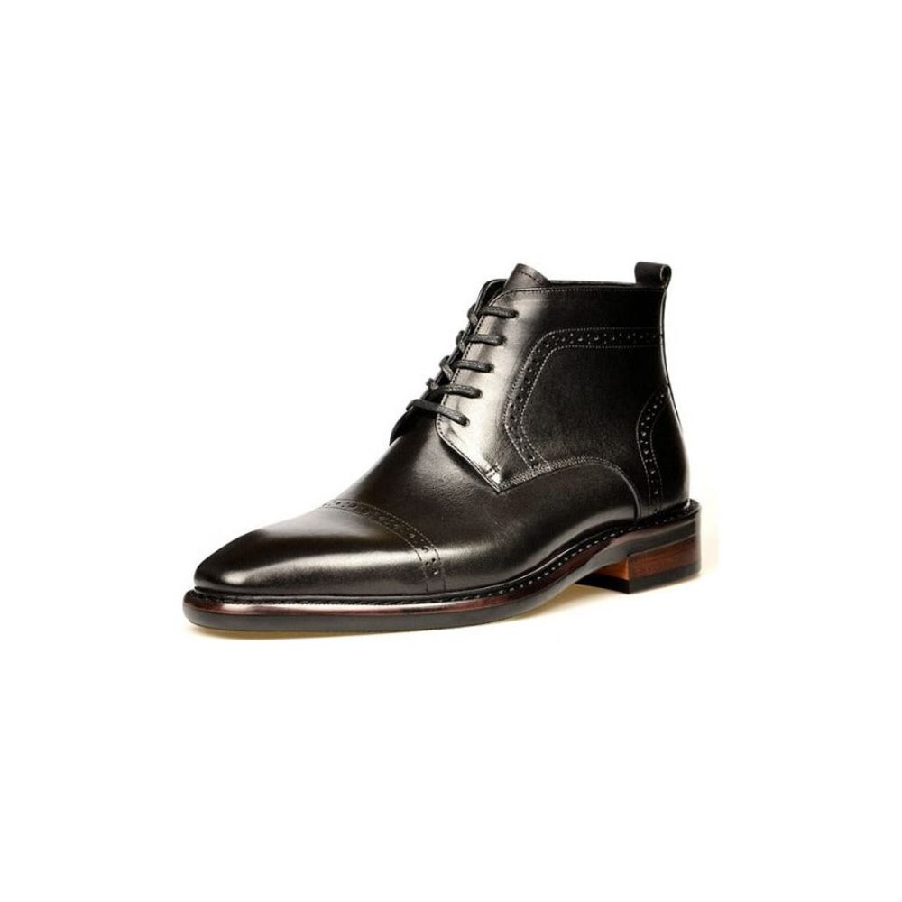 Bottes Pour Hommes Bottines À Plateforme Lacets Cuir Luxe