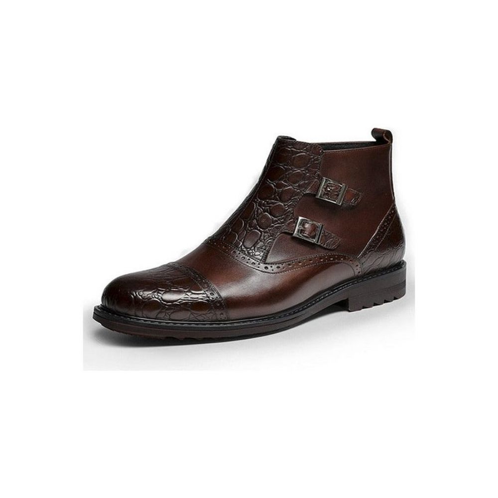 Bottes Pour Hommes Bottines Plates Décontractées Luxe Croctex - Café