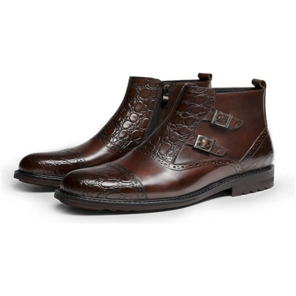 Bottes Pour Hommes Bottines Plates Décontractées Luxe Croctex - Café