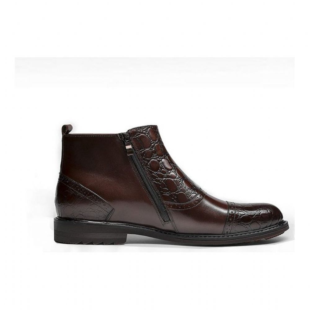 Bottes Pour Hommes Bottines Plates Décontractées Luxe Croctex - Café