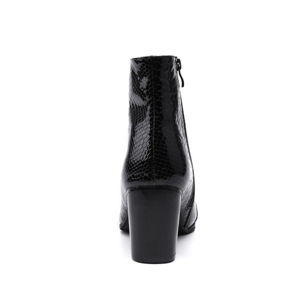 Bottes Pour Hommes Bottines Rehaussantes À Bout Pointu Serpent Brillant - Noir