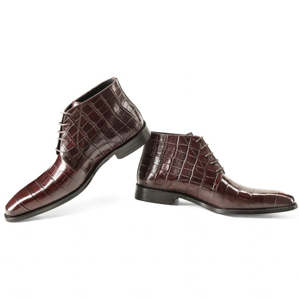 Bottes Pour Hommes Bottines Richelieu À Lacets Cuir - Rouge