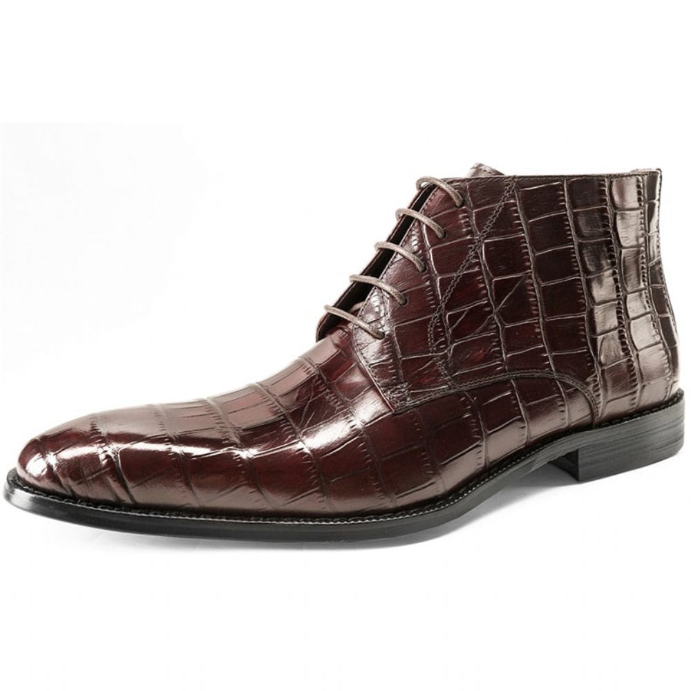 Bottes Pour Hommes Bottines Richelieu À Lacets Cuir - Rouge