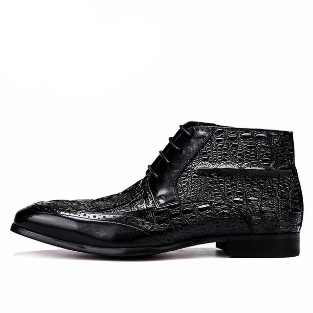 Bottes Pour Hommes Bottines Richelieu À Lacets Texture Croco - Noir