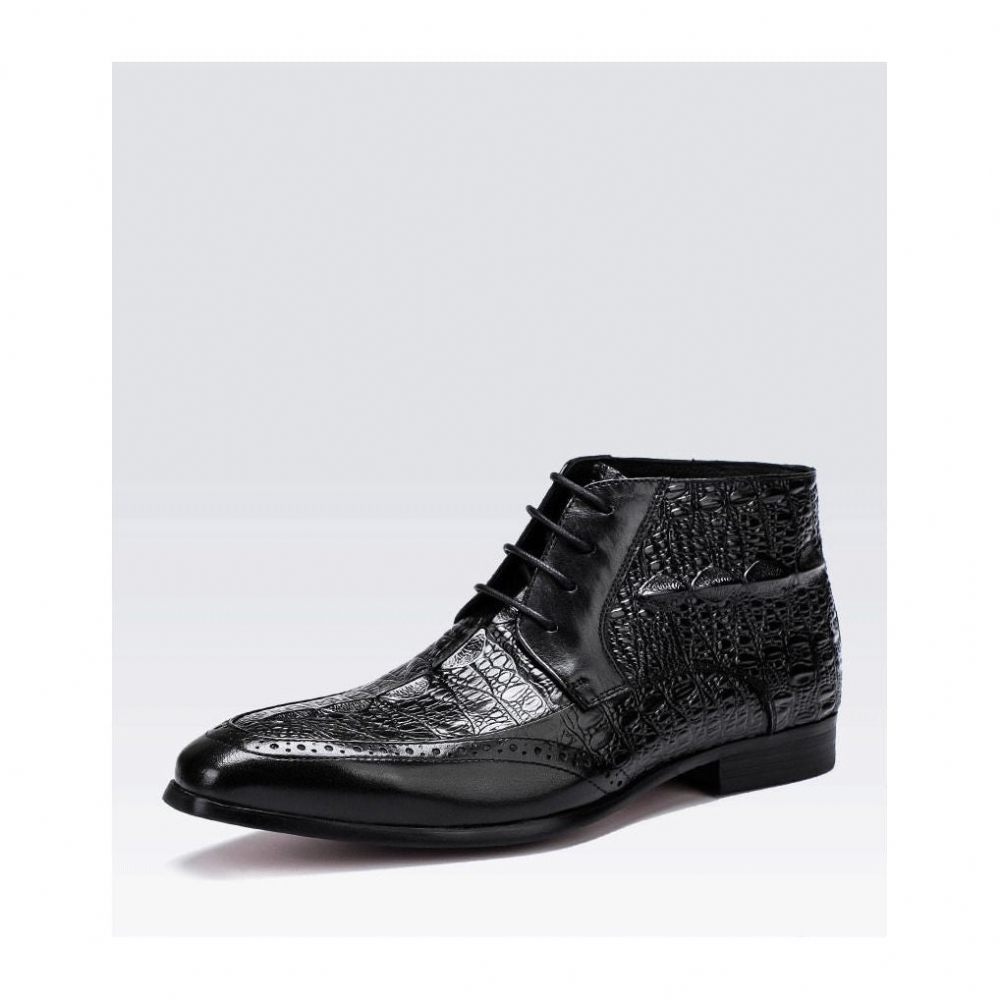 Bottes Pour Hommes Bottines Richelieu À Lacets Texture Croco - Noir