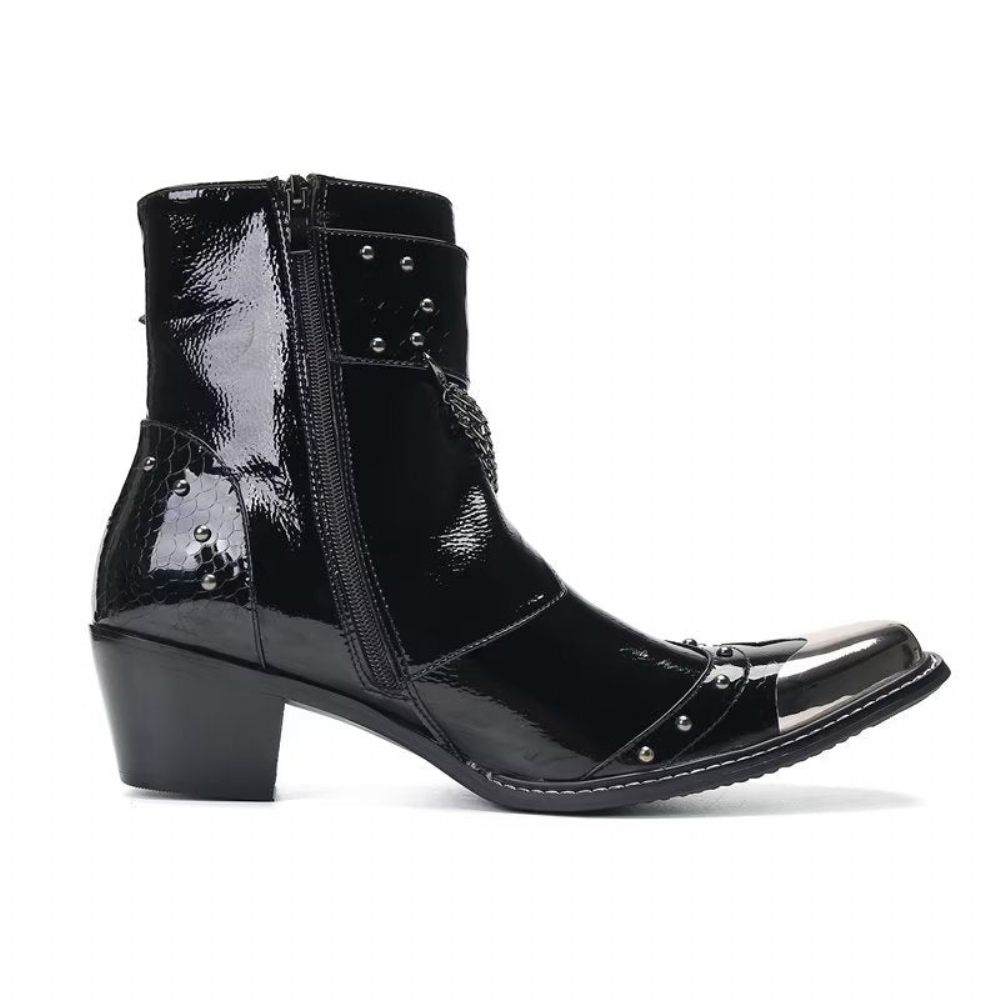 Bottes Pour Hommes Bottines Soirée Cuir Chic - Noir