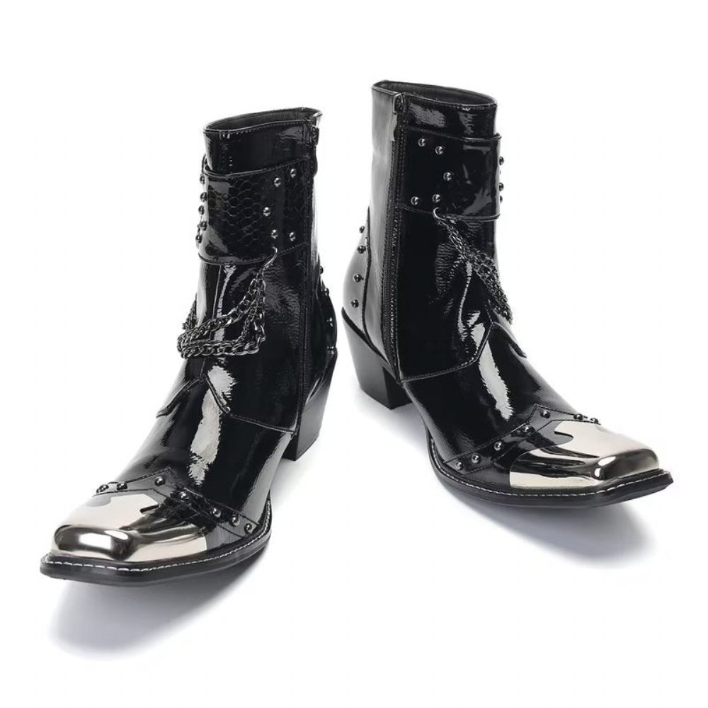 Bottes Pour Hommes Bottines Soirée Cuir Chic - Noir