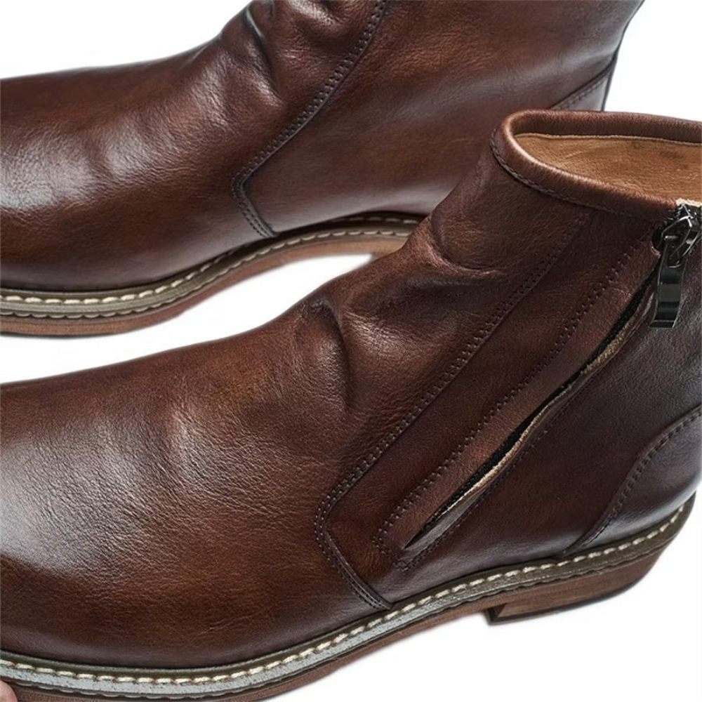 Bottes Pour Hommes Bottines À Talons Élégantes Peau Vache Enfiler - Café