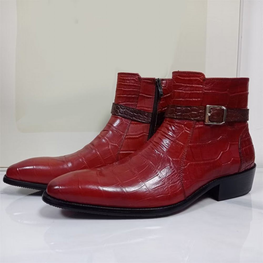 Bottes Pour Hommes Bottines Véritables À Bout Pointu - Rouge