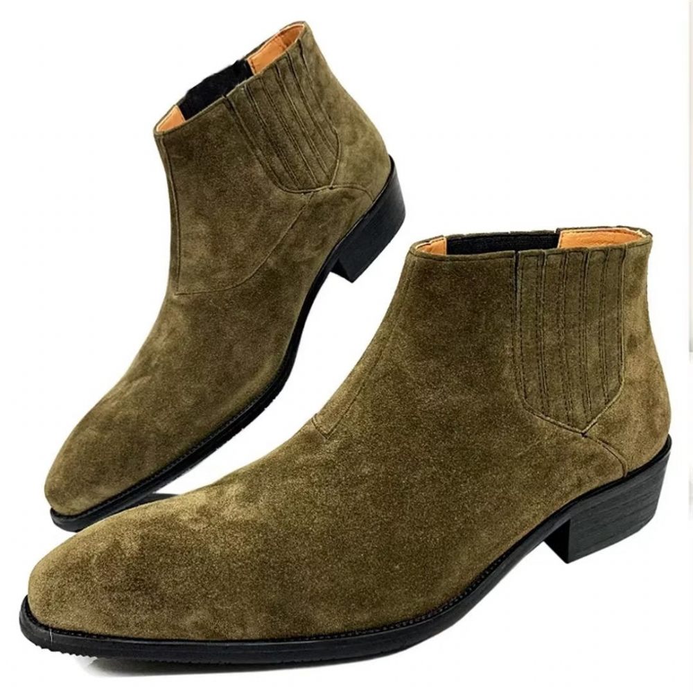 Bottes Pour Hommes Bottines Véritables À Bout Pointu - Vert