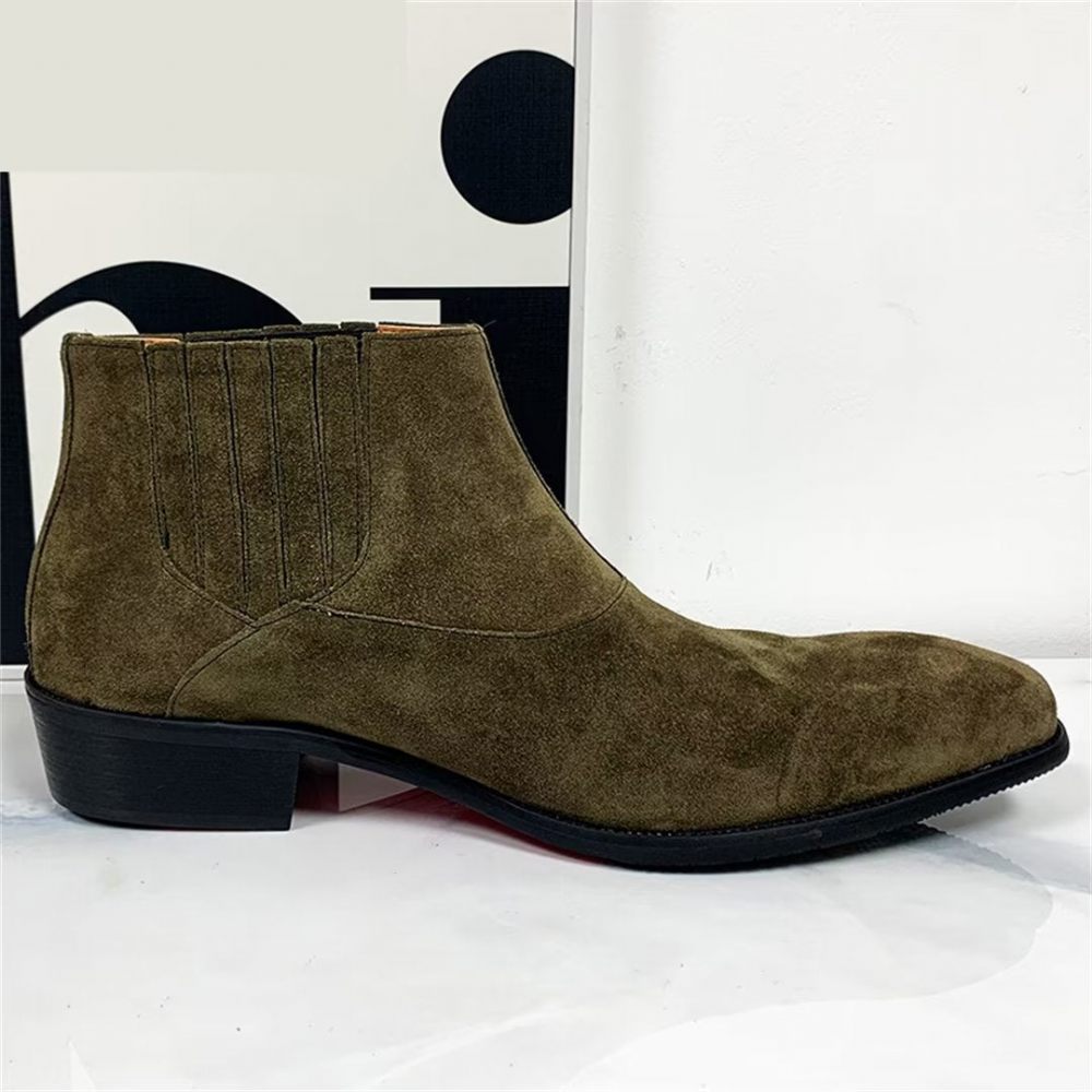 Bottes Pour Hommes Bottines Véritables À Bout Pointu - Vert