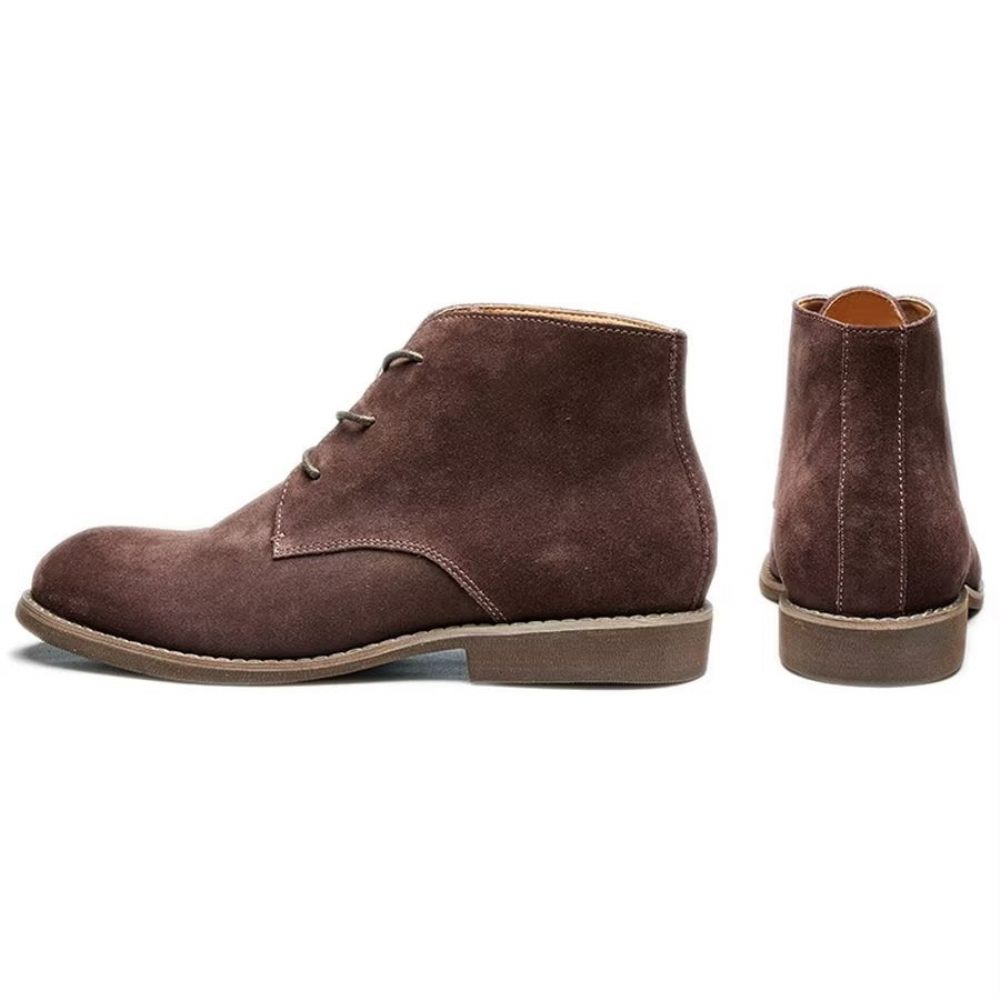 Bottes Pour Hommes Bottines Vernies À Lacets Cuir Vache Élégantes - Café