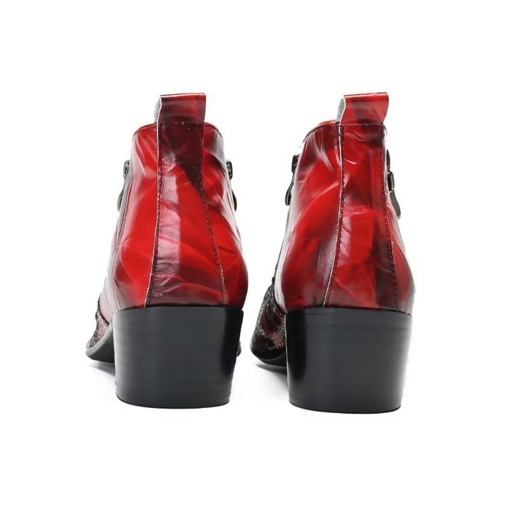 Bottes Pour Hommes Charme Exotique Habillées Flashy Cuir Véritable - Rouge