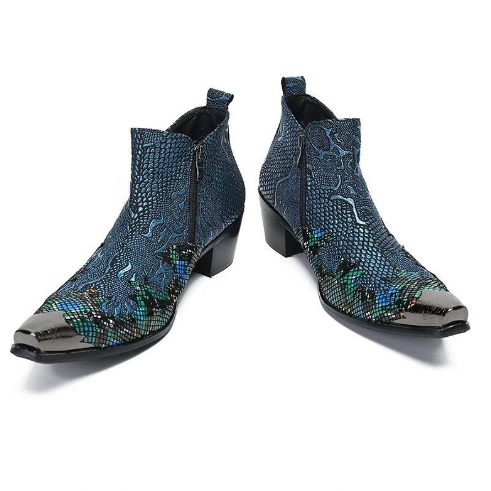 Bottes Pour Hommes Charme Exotique Habillées Flashy Cuir Véritable - Bleu