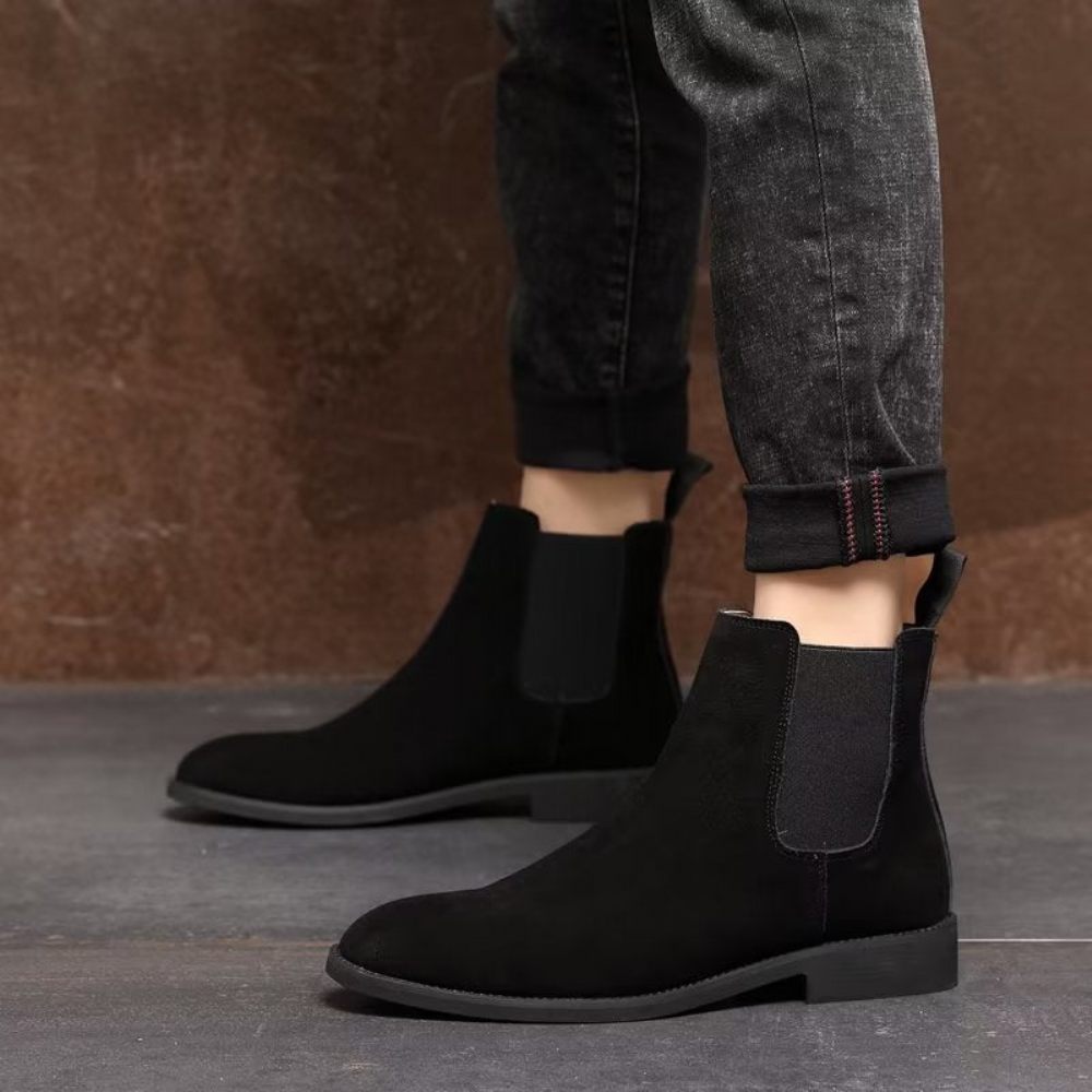 Bottes Pour Hommes Chelsea Chics À Bout Pointu Relief Rome - Noir