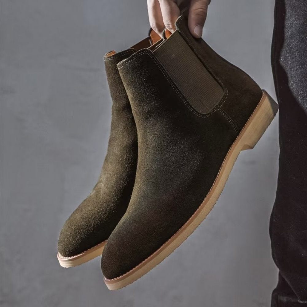 Bottes Pour Hommes Chelsea Chics À Bout Pointu Relief Rome - Vert