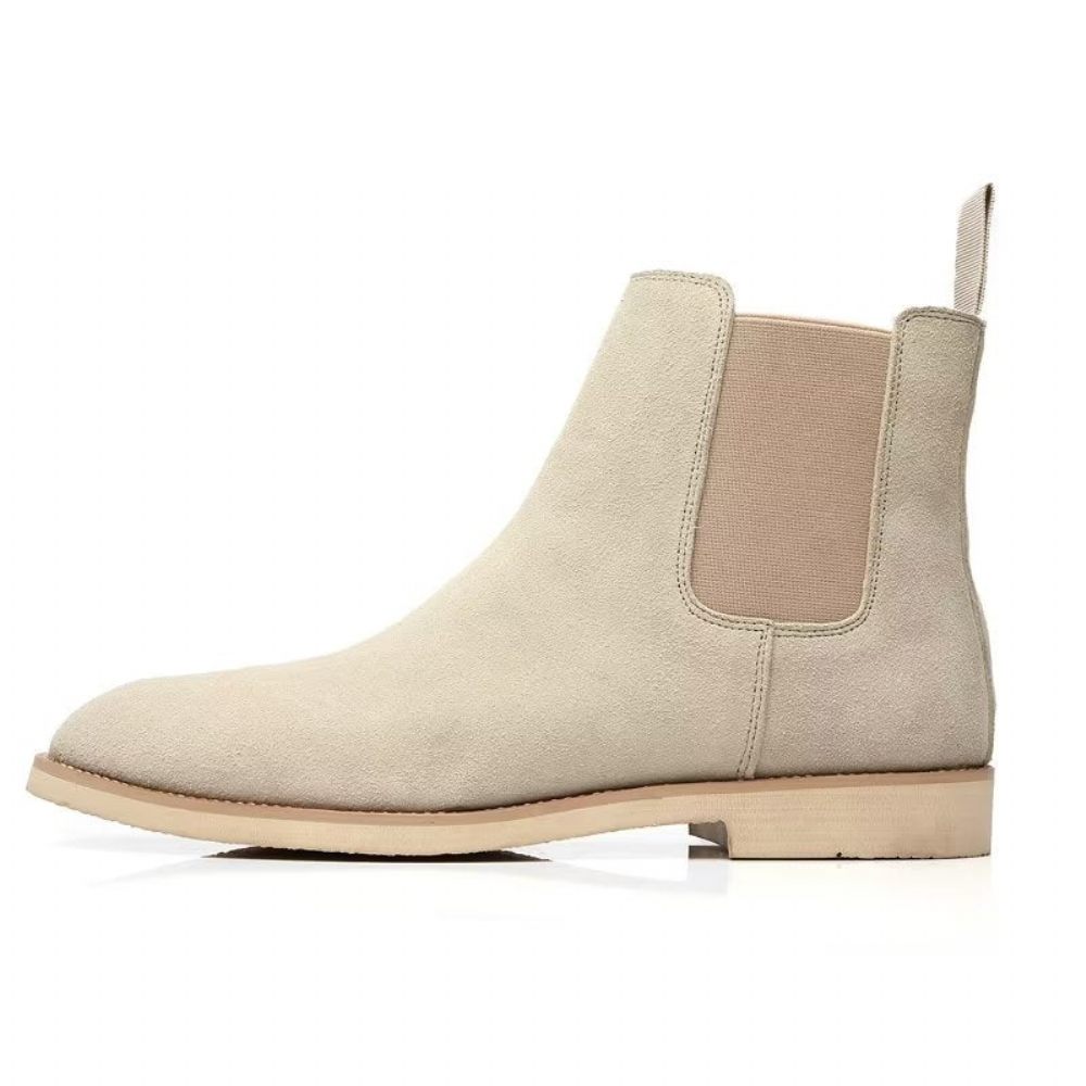 Bottes Pour Hommes Chelsea Chics À Bout Pointu Relief Rome - Beige