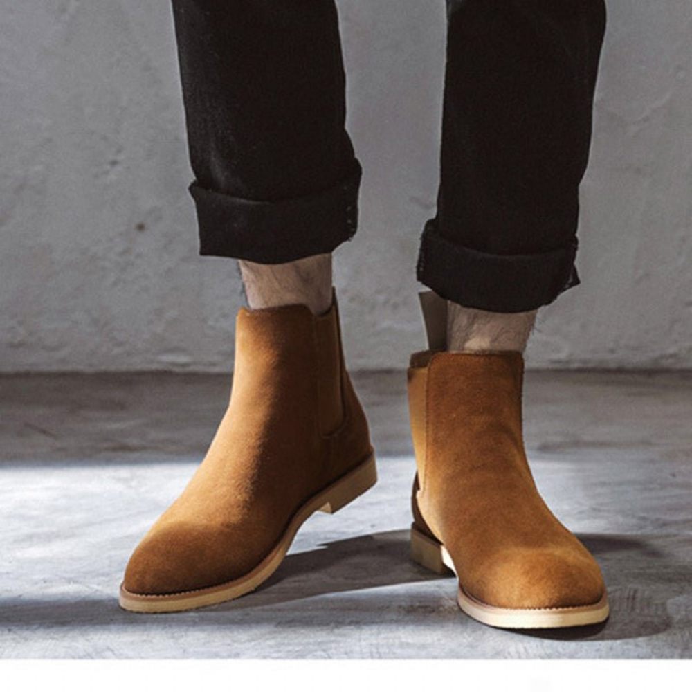 Bottes Pour Hommes Chelsea Chics À Bout Pointu Relief Rome - Marron