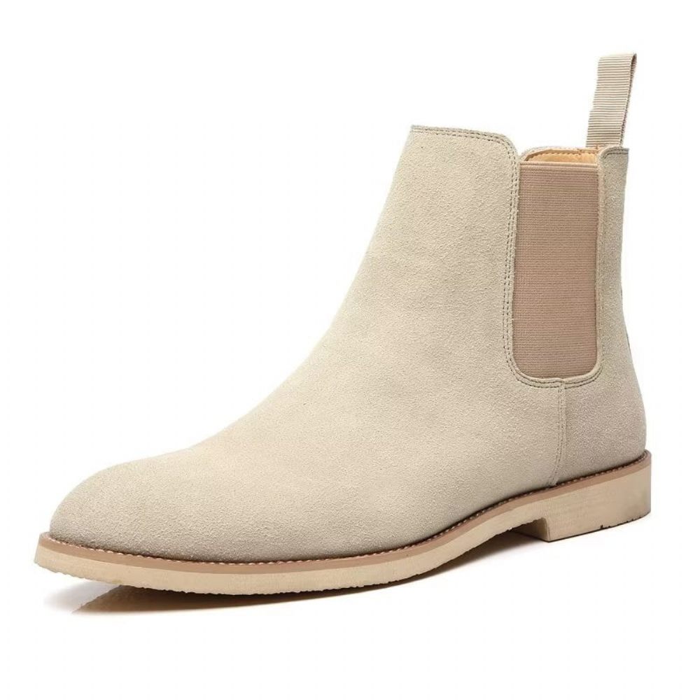 Bottes Pour Hommes Chelsea Chics À Bout Pointu Relief Rome - Beige