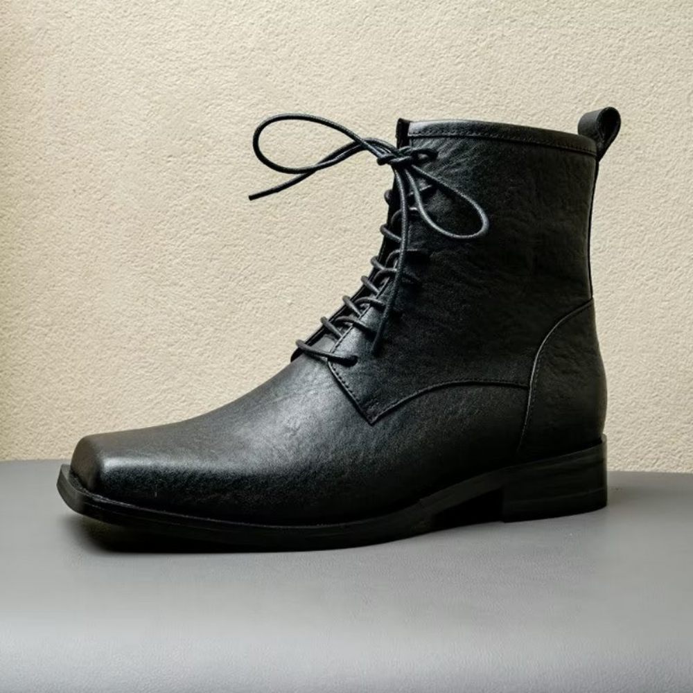 Bottes Pour Hommes Chelsea Élégantes Cuir Véritable À Bout Carré - Noir