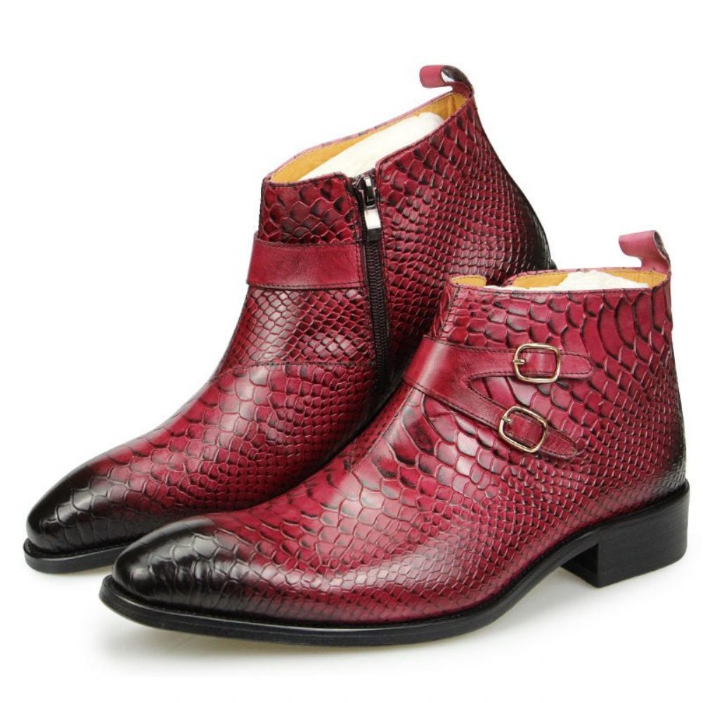 Bottes Pour Hommes Chic Croctex Zippées À Bout Pointu - Rouge