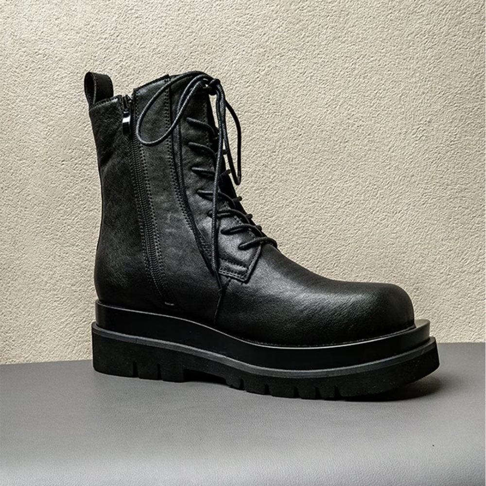 Bottes Pour Hommes Courtes Britanniques Chics À Lacets - Noir