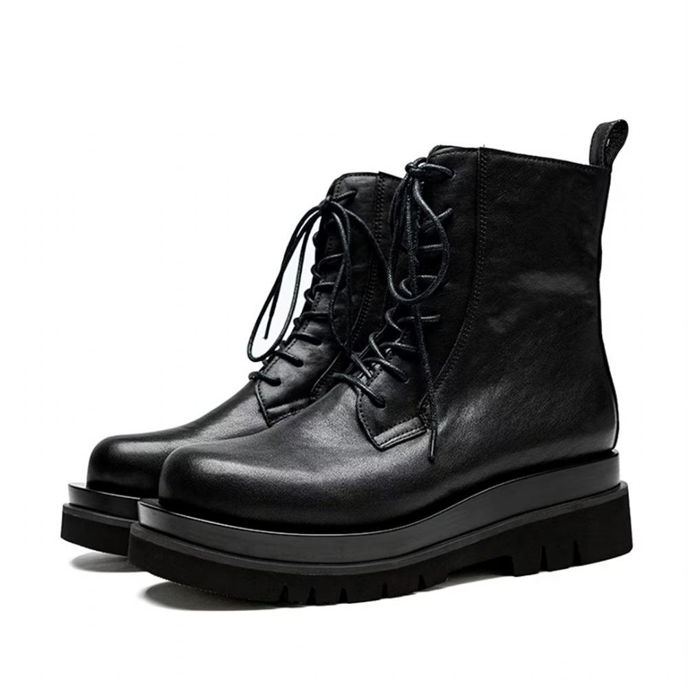 Bottes Pour Hommes Courtes Britanniques Chics À Lacets - Noir