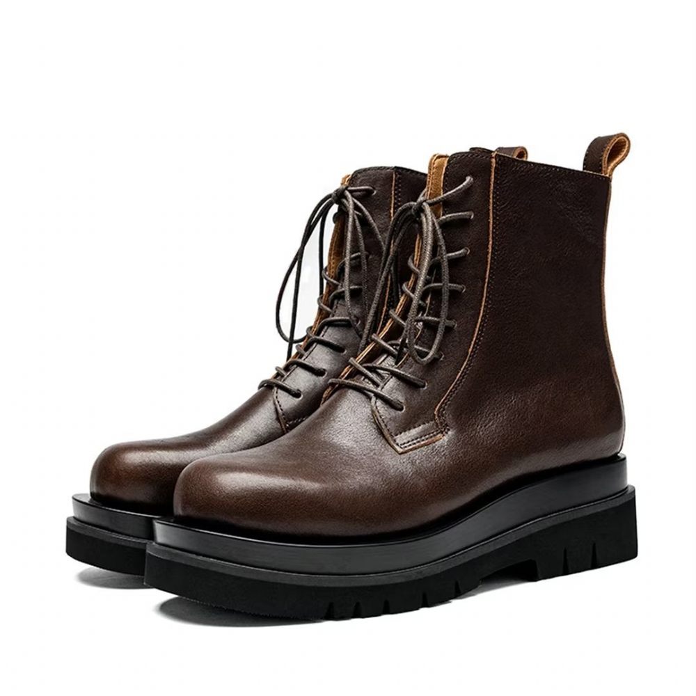 Bottes Pour Hommes Courtes Britanniques Chics À Lacets - Café