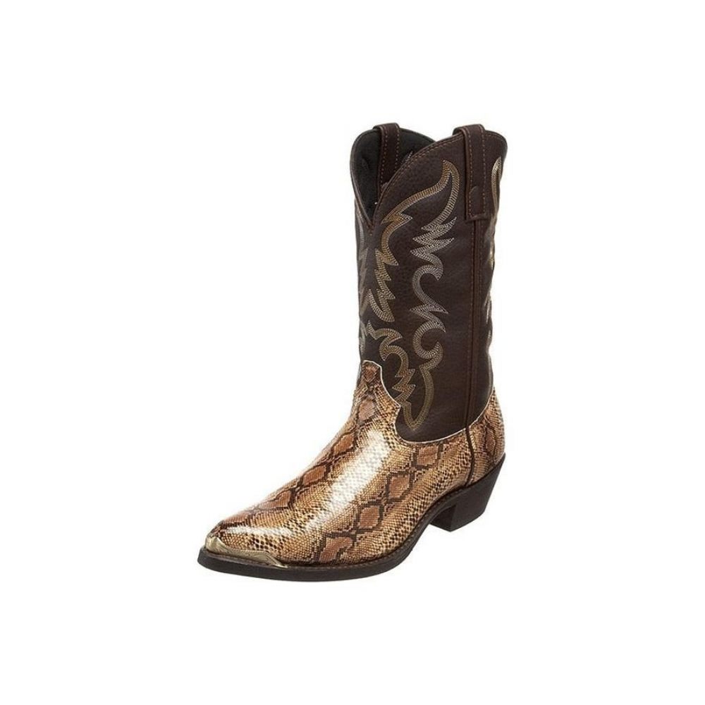 Bottes Pour Hommes Cowboy Occidentales Mi-mollet Brodées Exotiques - Café