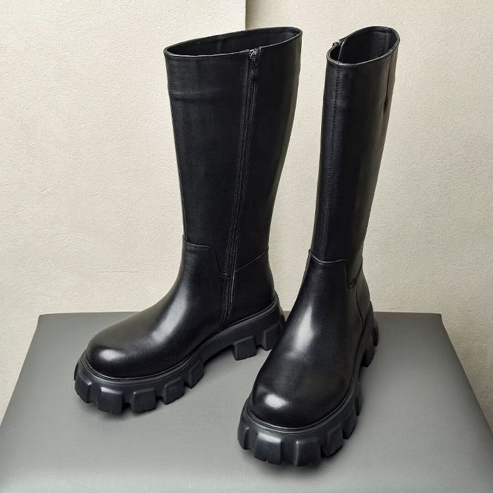 Bottes Pour Hommes Cuir À Bout Pointu - Noir