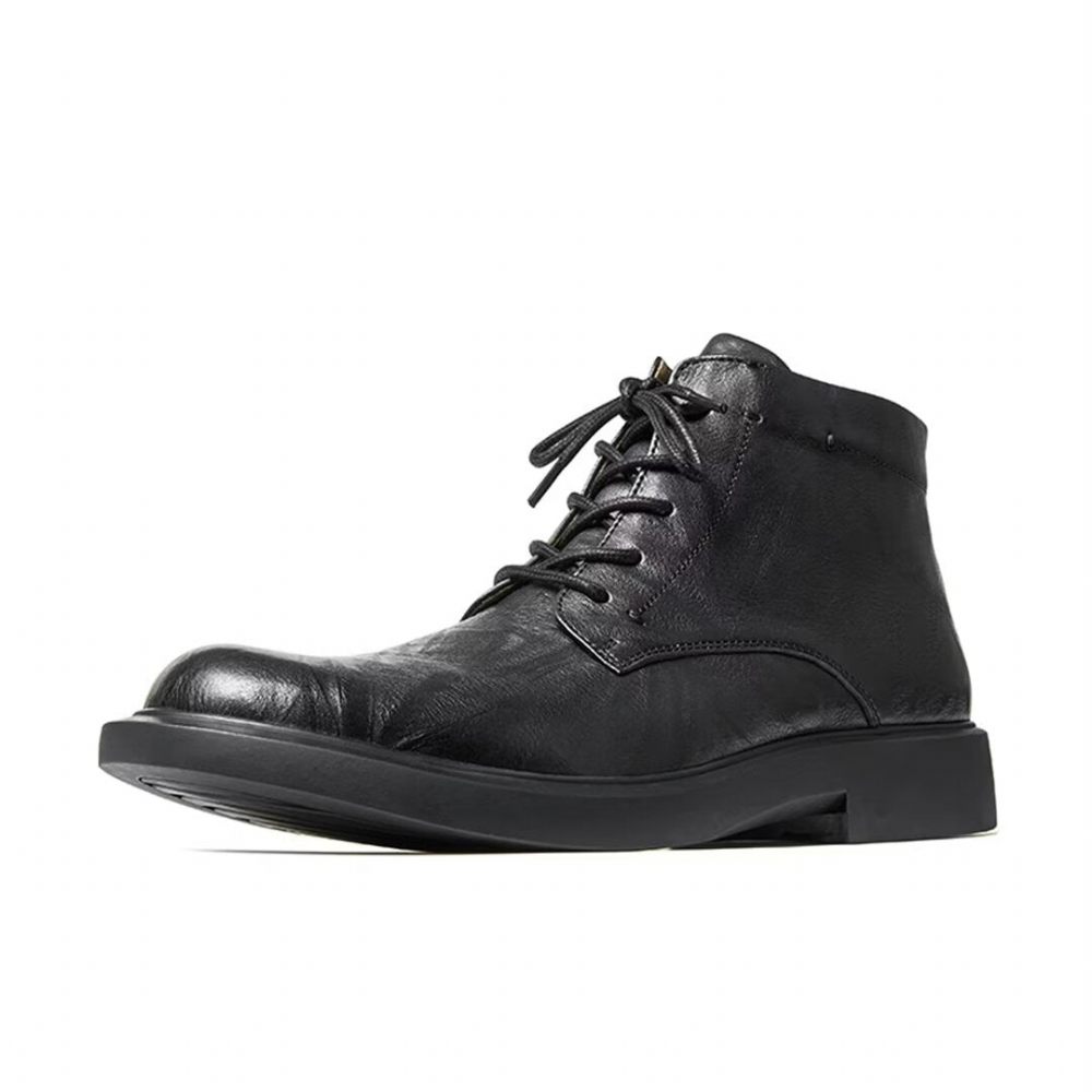 Bottes Pour Hommes Cuir À Bout Rond - Noir