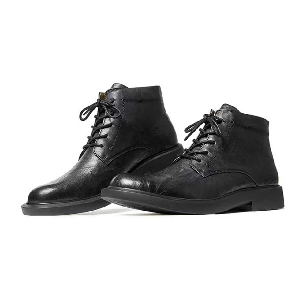 Bottes Pour Hommes Cuir À Bout Rond - Noir