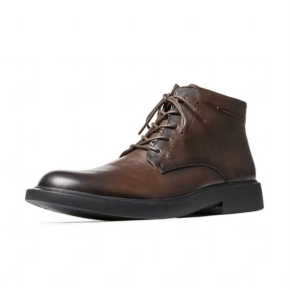 Bottes Pour Hommes Cuir À Bout Rond - Noir