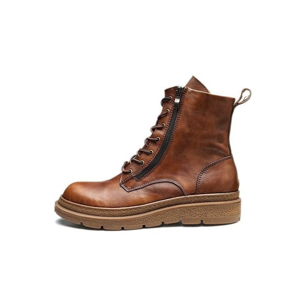 Bottes Pour Hommes Cuir À Enfiler Chics Bout Rond