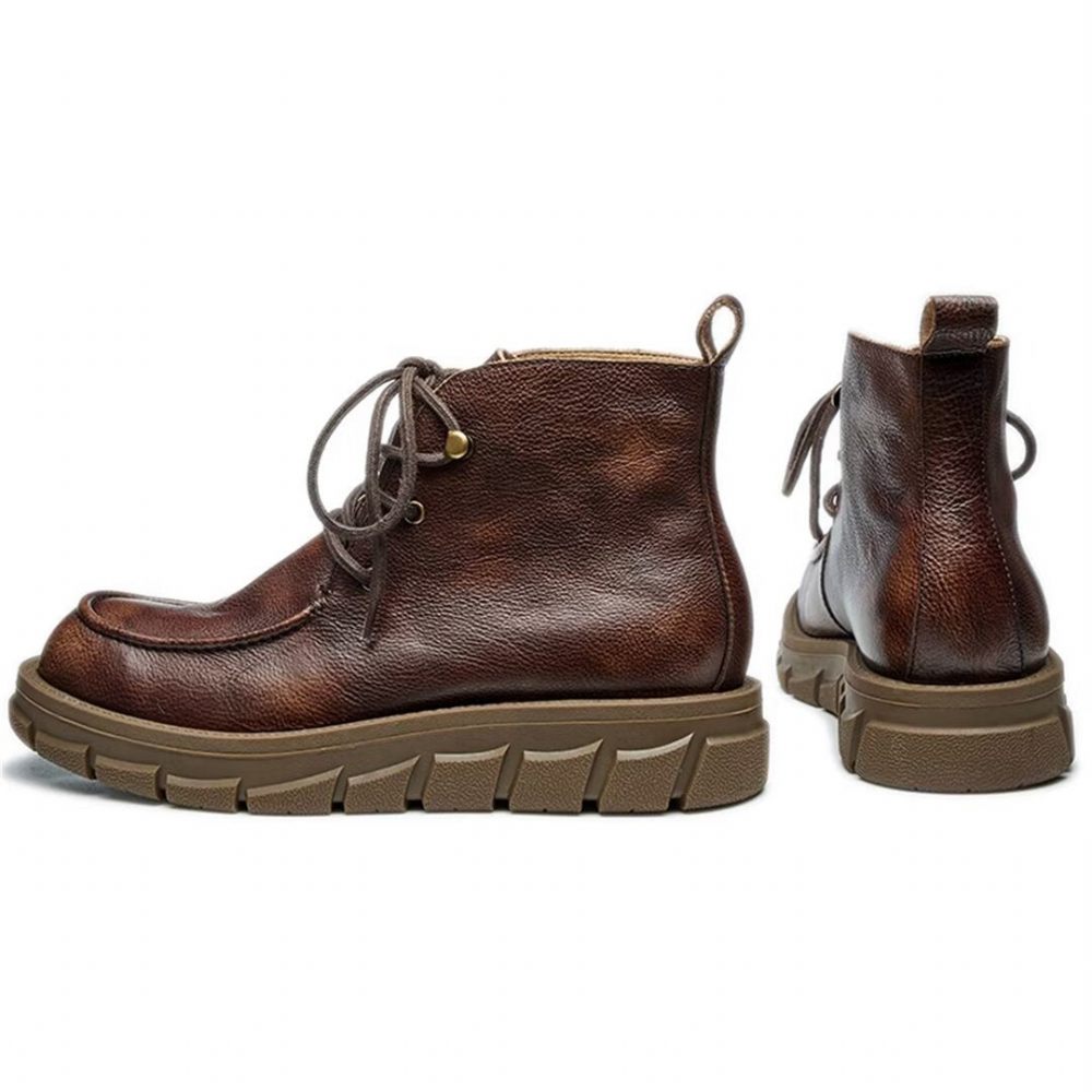 Bottes Pour Hommes Cuir À Lacets - Brun