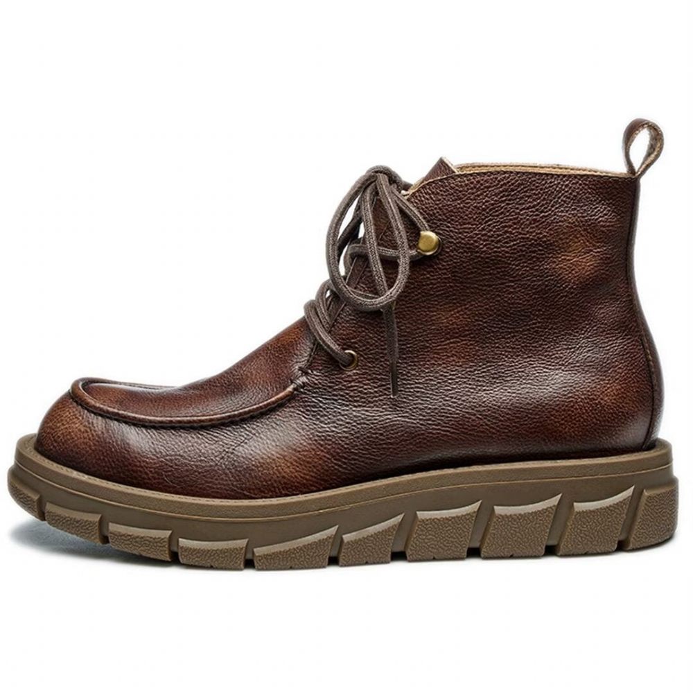 Bottes Pour Hommes Cuir À Lacets - Brun