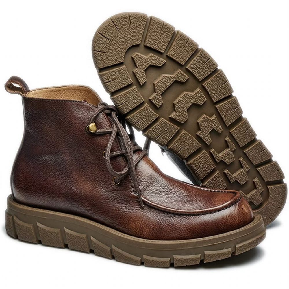 Bottes Pour Hommes Cuir À Lacets - Brun